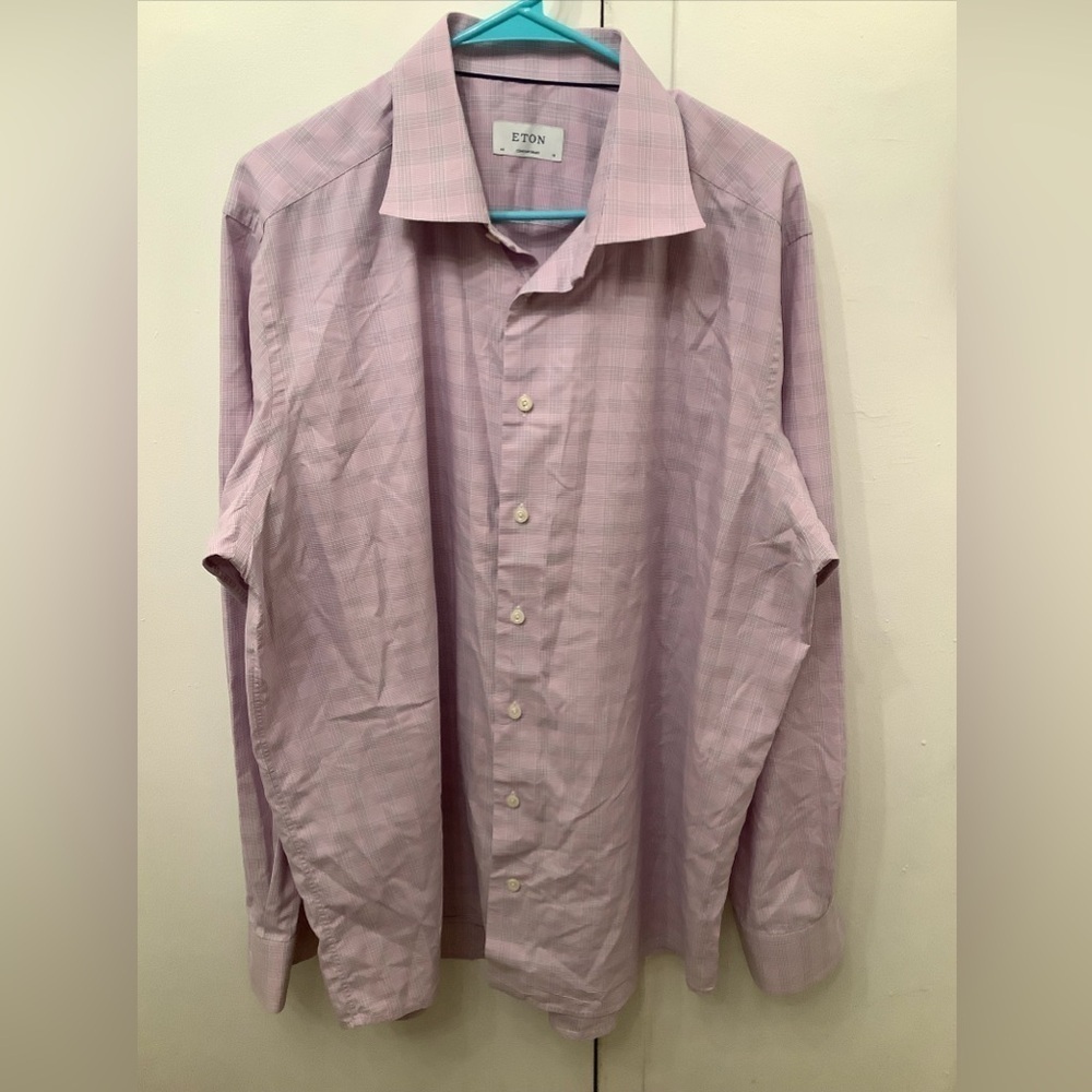 ETON CONTEMPORARY FIT 46 18 XXL DRESS SHIRT Pink CHECK & PLAID Cotton​​​​​​​
